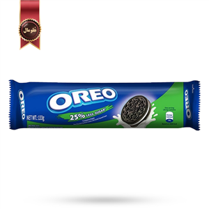 بیسکویت اورئو oreo مدل 25% شکر کمتر less sugar وزن 128.8 گرم