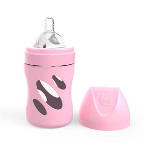 شیشه شیر پیرکس آنتی کولیک 180 میلی لیتر صورتی پاستل تویست شیک twistshake