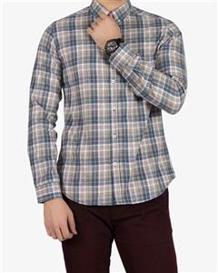 پیراهن پشمی طرح دار مردانه - خاکی