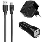 Promate UniCharger Wall Charger With Car Charger And USB to USB-C Cable