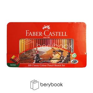 faber castell / مداد رنگی / جعبه فلزی / تخت / کلاسیک / شش وجهی / 100 رنگ