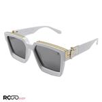 عینک آفتابی میلیونر با فریم سفید، مربعی شکل و لنز آینه‌ای نقره‌ای لویی ویتون مدل 86229A