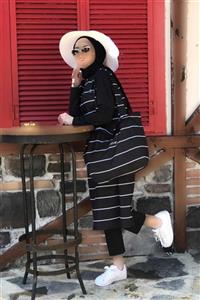 مایو اسلامی پوشیده کامل راه‎راه مشکی زنانه برند Minel کد 1706885359 