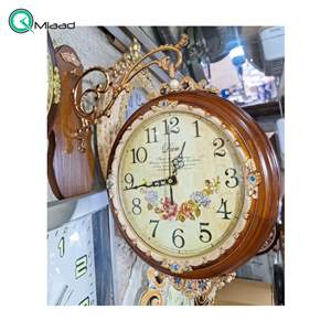 ساعت دیواری دو طرفه مدل LX.1001، ساعت دو طرفه وارداتی بسیار بی‌نظیر با دو رنگ و متریال تمام چوب، صفحه کرم و رنگ قهوه ای