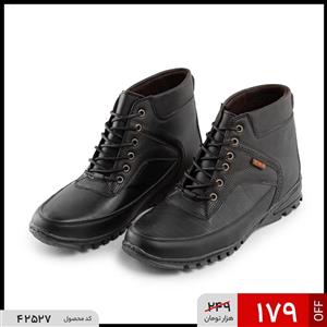 42527  کفش نیم بوت چرم مصنوعی مردانه مشکی بند دار