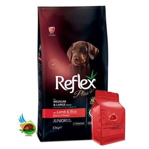 غذای خشک توله سگ رفلکس پلاس با طعم بره و برنج Reflex plus junior medium & large وزن ۱ کیلوگرم ( بسته بندی ملودی مهربانی ) 