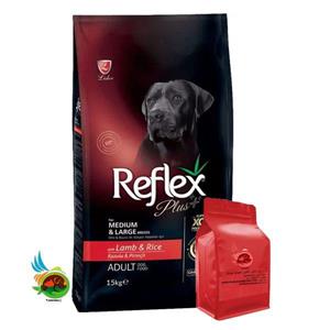 غذای خشک سگ بالغ رفلکس پلاس با طعم بره و برنج Reflex plus medium large وزن ۱ کیلوگرم بسته بندی ملودی مهربانی 