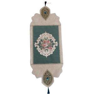 رومیزی مستطیل سنگ دوزی کار شده روی پارچه مخمل  B-9، طرح چشم نظر با سنگ های طلایی خاص و زیبا