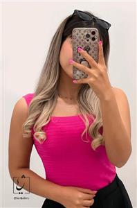 تاپ کراپ زنانه طرح یقه خشتی کرکره‌ای کد 600