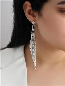 گوشواره زنانه مجلسی فول نگین نقره ای کد RS-722