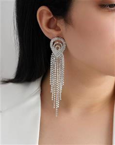 گوشواره زنانه مجلسی فول نگین نقره ای کد RS-719