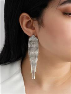 گوشواره زنانه مجلسی فول نگین نقره ای کد RS-718