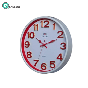 ساعت دیواری اورینت مدل 8، ساعت دیواری سایز 32 شماره برجسته با تنوع رنگ بندی،متریال پلاستیک، دارای فونت لاتین اعداد، دارای موتور آٰرامگرد، رنگ سفید قرمز 