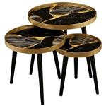 میز عسلی سه تکه چوبی با شیشه طرح دار لوتوس کد SET OF 3 NESTING TABLES-T-ALMA-731-NAPOLI-GL سایز L: 50X50X46 M:40X40X41 S:31X31X37 سانتیمتر رنگ ترکیب مشکی طلایی طوسی