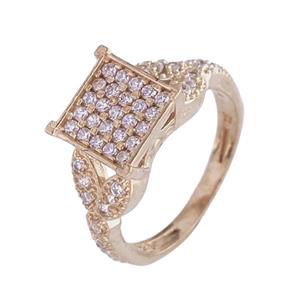 انگشتر زنانه طلایی مربع نگین دار سفید کد JW547