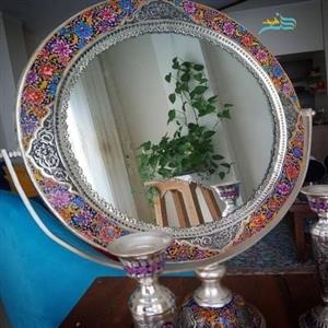 آینه شمعدان برنجی روکش نقره سفارشی ساز، با قلمزنی ظریف و خاص، ماندگاری رنگ