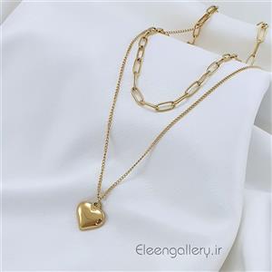 گردنبند زنجیر پلاک قلب استیل طلایی E-1033 