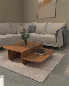 میز جلو مبلی قهوه ای دوطبقه گرد مدل C.T0022