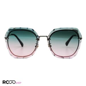 عینک آفتابی زنانه سواروفسکی با فریم مربعی شکل، رنگ نقره ای و لنز سبز و صورتی مدل SK055