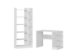 میز تحریر ساده کتابخانه دار 2 تکه سفید SMB 338