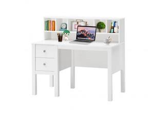 میز تحریر ساده سفید قفسه دار پسرانه 2 کشو چوبی M350