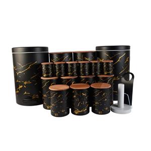 سرویس آشپزخانه 17 پارچه چاپی کمرباریک مشکی – درب چوبی A ام جی اس