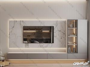 تی وی وال طرح سنگی سفید ساده