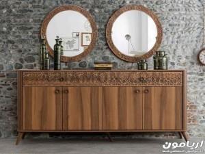 آینه کنسول چوبی کمددار منبت کاری
