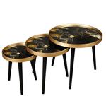 میز عسلی چوبی سه تکه با با شیشه طرح دار لوتوس کد SET OF 3 NESTING TABLES-ALMA-731-BL/G سایز L : 51.5X51.5X45 M:42X42X41 S:32X32X36 سانتیمتر رنگ مشکی بژ