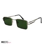 عینک آفتابی GUCCI با فریم نقره ای رنگ، مستطیلی شکل، لنز سبز و دسته فنردار مدل FAN01