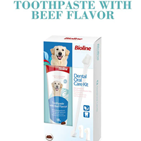 ست مسواک و خمیر دندان سگ با طعم بیف بایولاین Bioline dental oral care kit 