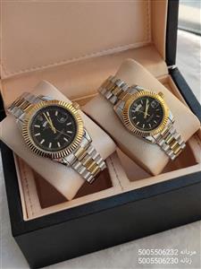 ست ساعت مردانه و زنانه رولکس طرح day date شیشه ذره بینی قفل اصلی تقویم دار کد 2115239