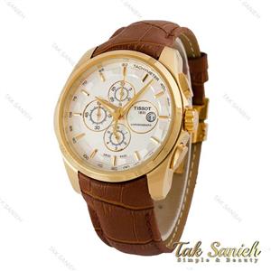 ساعت تیسوت مردانه سه موتوره طلایی بند چرم قهوه ای Tissot-5333-G