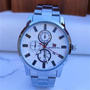 ساعت بند استیل مردانه passbird طرح سه موتور صفحه سفید