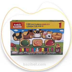 پازل یک تکه آموزش حیوانات و میوه‌ها