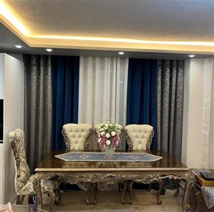 پرده آماده پنجره ۳متری مخمل طلاکوب و مخمل کالیفرنیا و حریر ترک