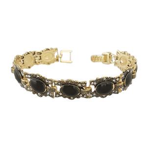 دستبند مارگازیت قطاری طرح طلاروس نگین مشکی کد JW485.7