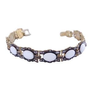 دستبند مارگازیت قطاری طلا روس نگین سفید کد JW485.9