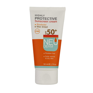 کرم ضدآفتاب SPF50  رنگی تیره نئودرم 50 میلی لیتر