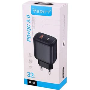 شارژر دیواری فست و PD وریتی مدل AP2126 33W به همراه کابل شارژ Type-C کد 4206