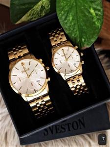 ست ساعت مردانه و زنانه سویستون موتور ژاپن ضد آب بند قفلی تاریخ دار رنگ ثابت قفل پروانه ای کد 2115353