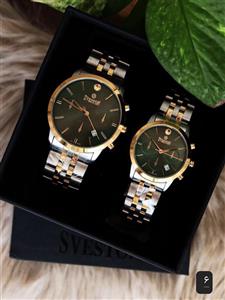 ست ساعت مردانه و زنانه سویستون موتور ژاپن ضد آب بند قفلی تاریخ دار رنگ ثابت قفل پروانه ای کد 2115352