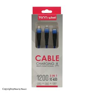  کابل تبدیل USB-C به لایتنینگ و microUSB تسکو مدل TC-A33 طول ۱.۲۰ متر