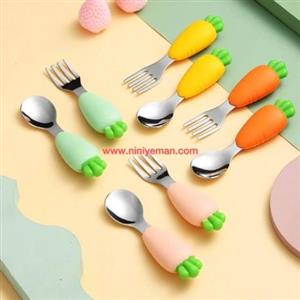 قاشق و چنگال استیل کاور دار طرح هویج