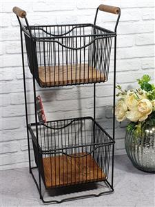 جای سیب زمینی و پیاز 2 طبقه فلز و چوبی مفتولی نیوهوم