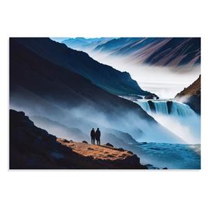 پوستر طرح نقاشی هنری زوج در کنار آبشار Artistic Waterfall Couple مدل NV0891