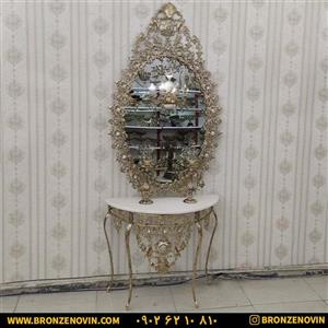 آینه شمعدان برنز و کنسول مدل گل آفتابگردان پر کار بیضی دوبل کد ۱۲۳