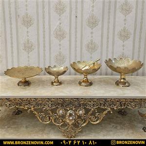 سرویس پذیرایی برنزی هندی مدل طاووس لبه قلعه ۵ تکه کد ۳۹۴۶ ( ست ظروف برنجی هندی )