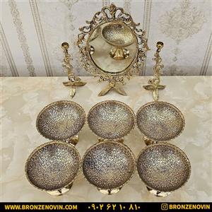 هفت سین برنزی هندی پایه دار با آینه و شمعدان کد ۵۳۰۶ ( هفت سین برنجی ) 