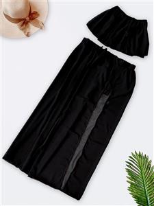 لباس رومایو دو تکه زنانه مشکی رنگ حریری بالاتنه کد sat006